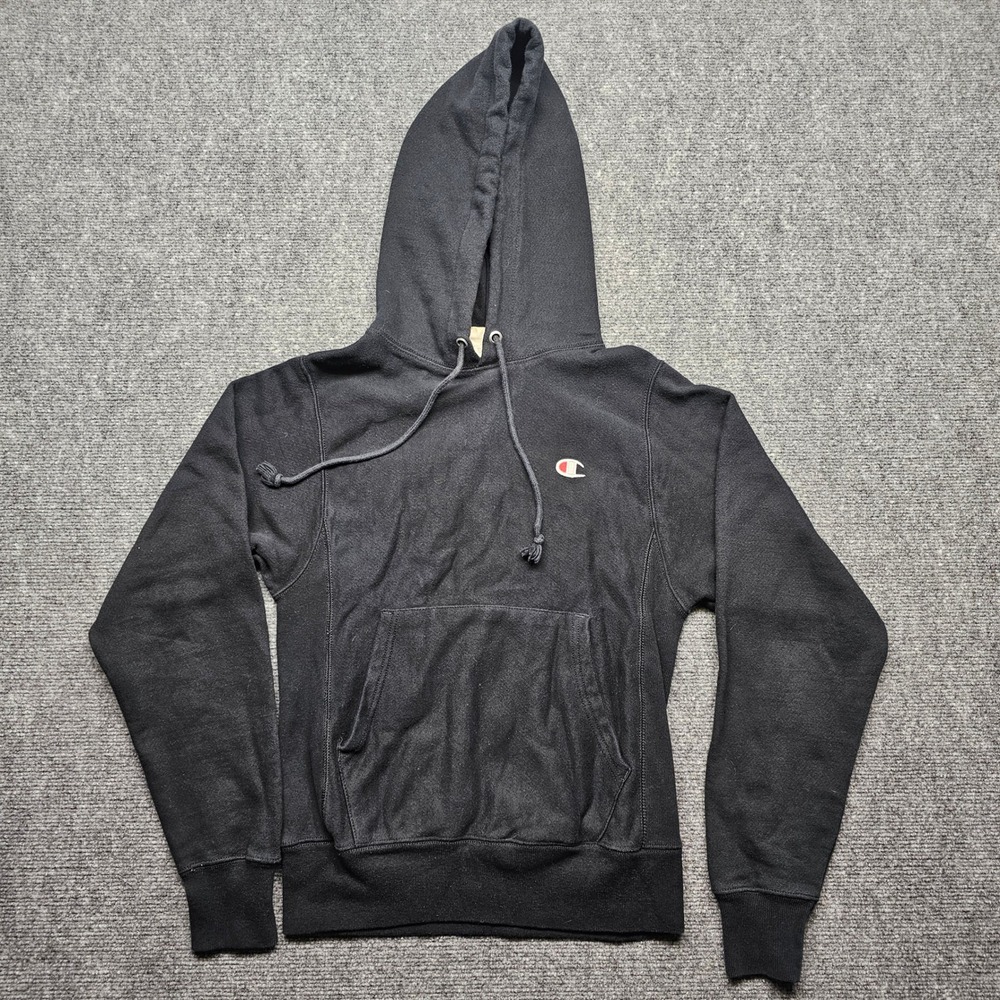 Champion Reverse Weave Black Hoodie Sweatshirt GF68 BKC XS Mens